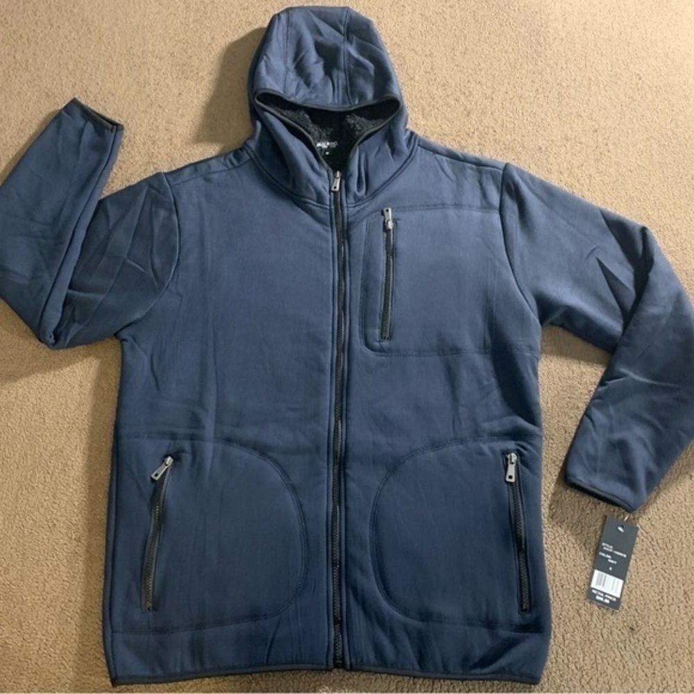 NWT BLU ROCK NAVY SHERPA FLEECE FULL ZIP HOODIE MENS SMALL MSHP-100NV/S G20